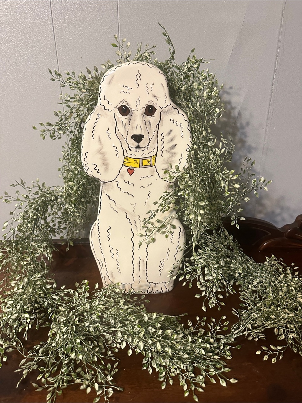 VTG Nina Lyman Ceramic White Poodle Vase - Retired Collectible